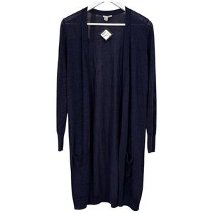 Halogen Navy Blue Linen Blend Long Cardigan Size Medium NWT Womens